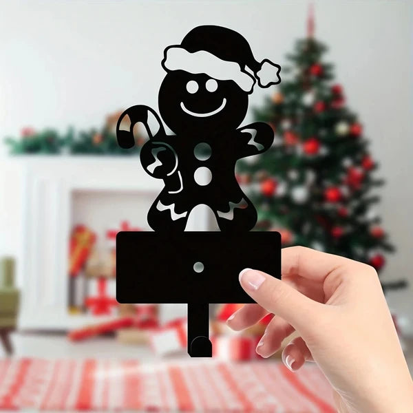 2 Pcs Gingerbread Man Metal Key Hooks Christmas Themed Wall Decor