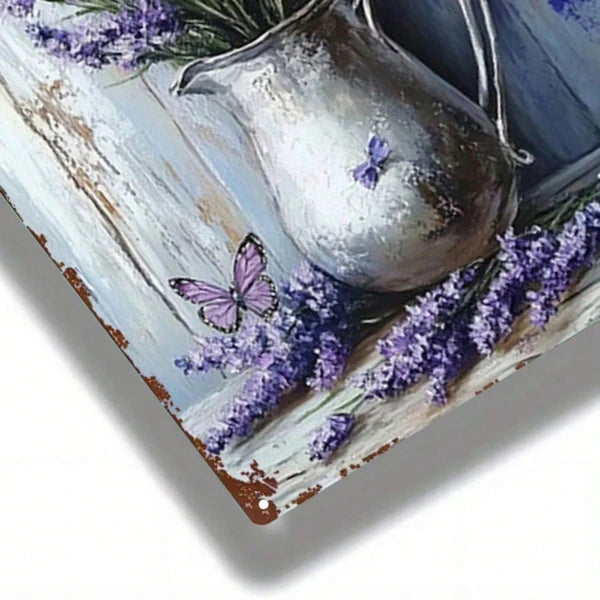 Vintage Lavender Butterfly 2D Metal Wall Art, French Country Farmhouse