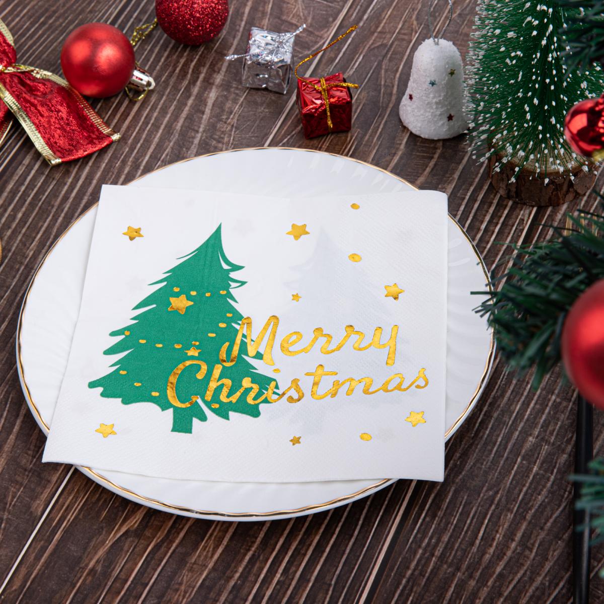 80 Pcs Christmas Napkins, Disposable Printed Xmas Tree Cocktail Napkins