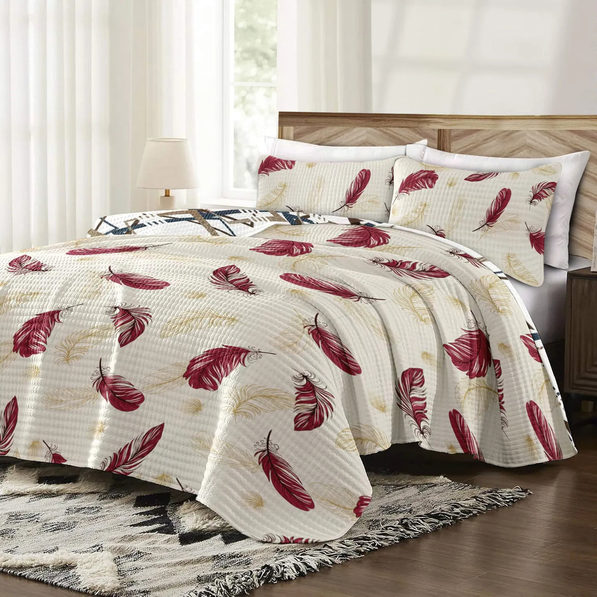Quilted Bedspread & Curtain Set 9 Piece, Queen Size - Bedding Ensemble