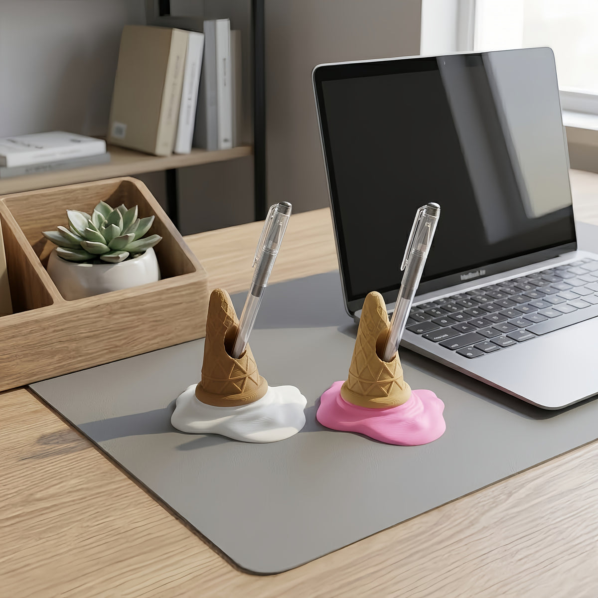 Melting Ice Cream Cone Pen Holder, Creative 3D Printed Desktop Pencil