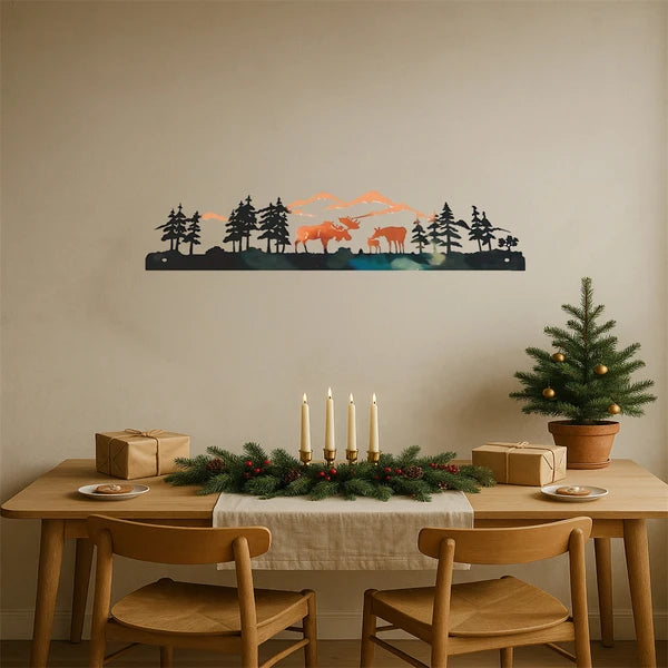 Vintage Moose Winter Forest Christmas Tree Wall Art Iron Decor