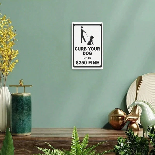 Curb Your Dog Metal Tin Sign, Regulations Caution Plaque, 8x12in