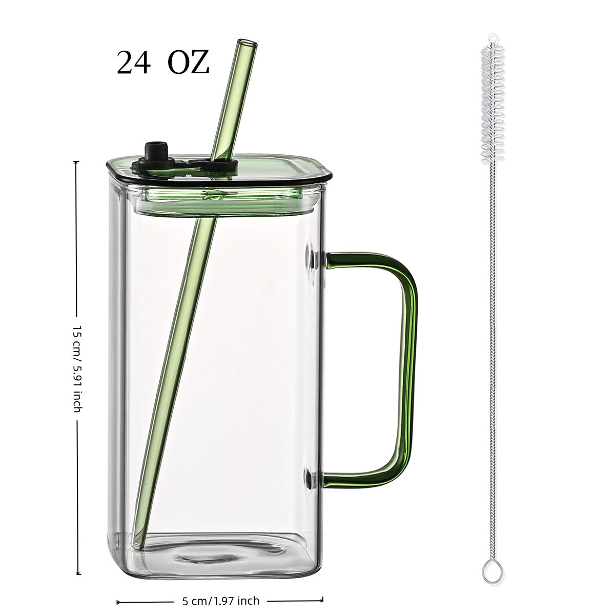 1 Pcs Blue Glass Straw Cup, 4 Colors Square Glass Cup With Straw