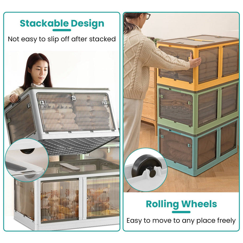 3Pcs Foldable Storage Bins With Lid 4 Doors Collapsible Stackable