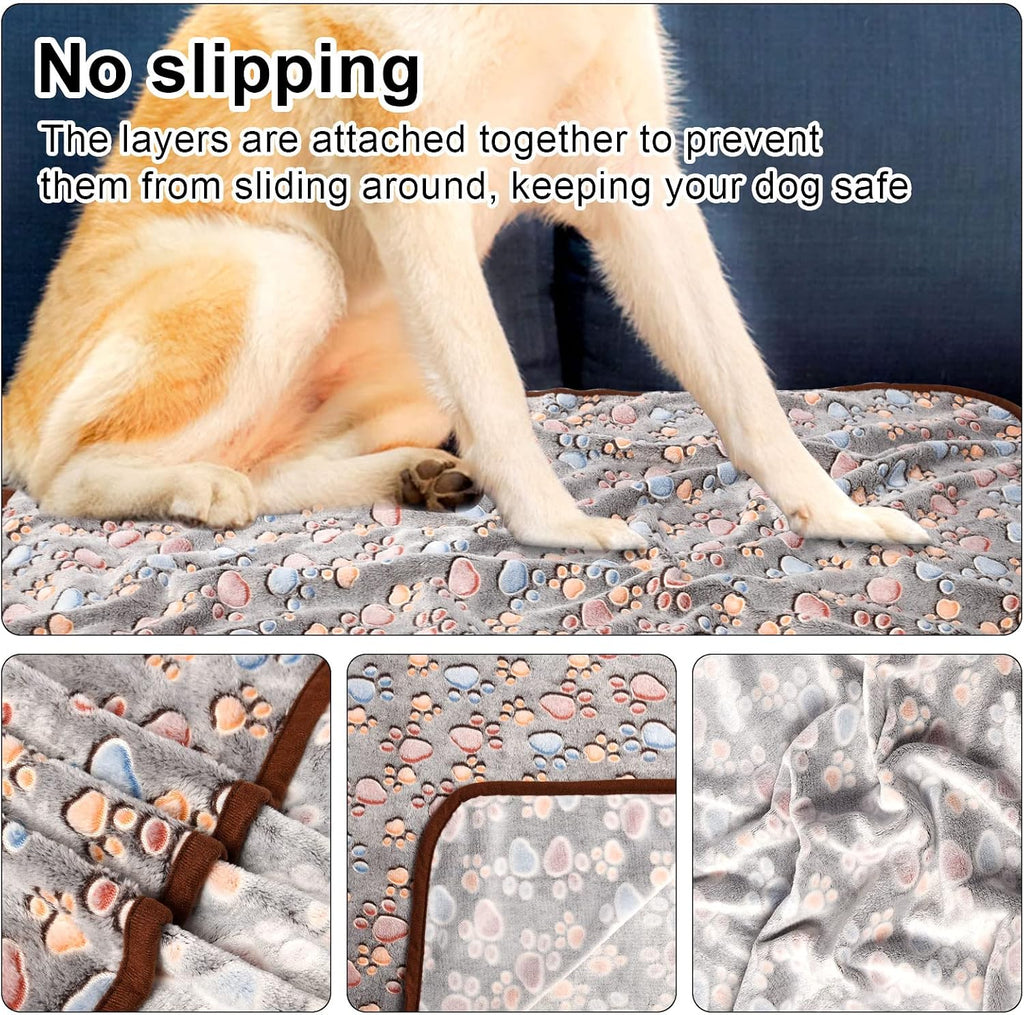 3 Pack Pet Blanket, Soft Plush Paw Print Dog Blanket Washable, Warm