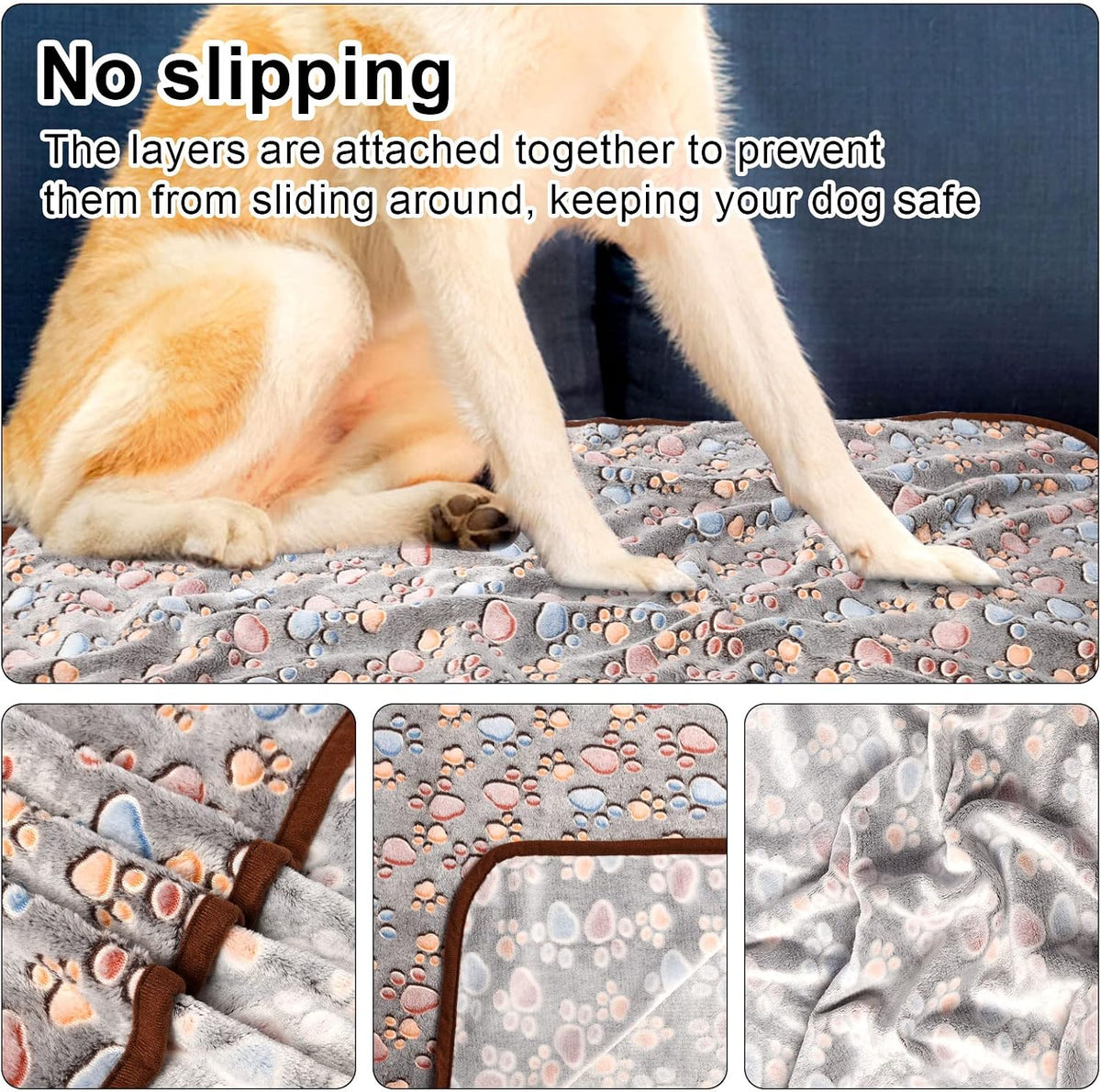 3 Pack Pet Blanket, Soft Plush Paw Print Dog Blanket Washable, Warm