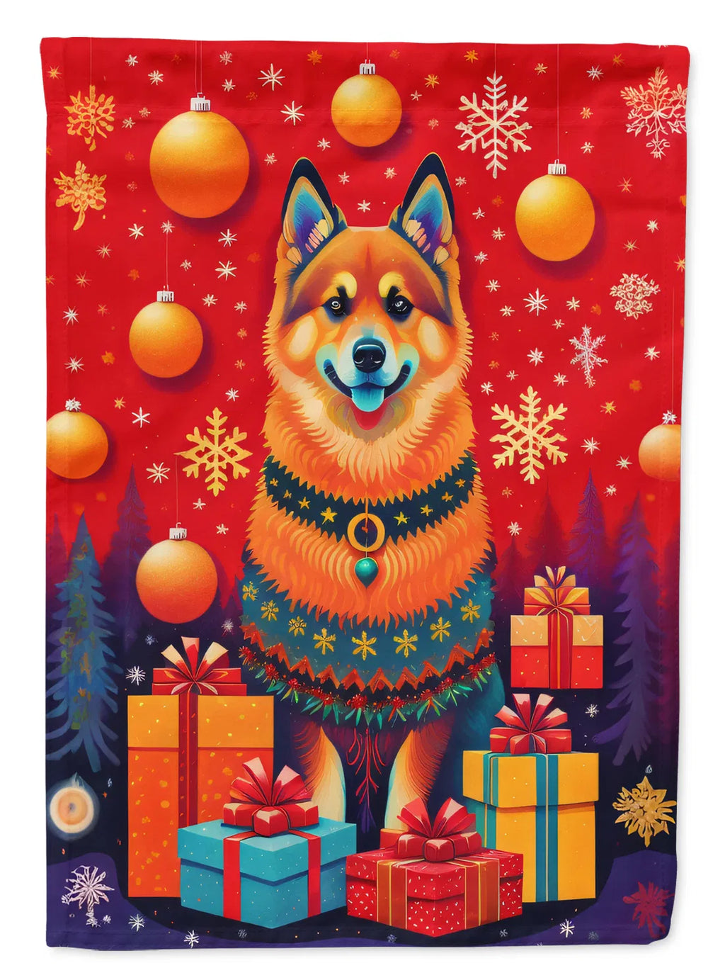Finnish Spitz Holiday Christmas House Flag Large Porch Sleeve Pole