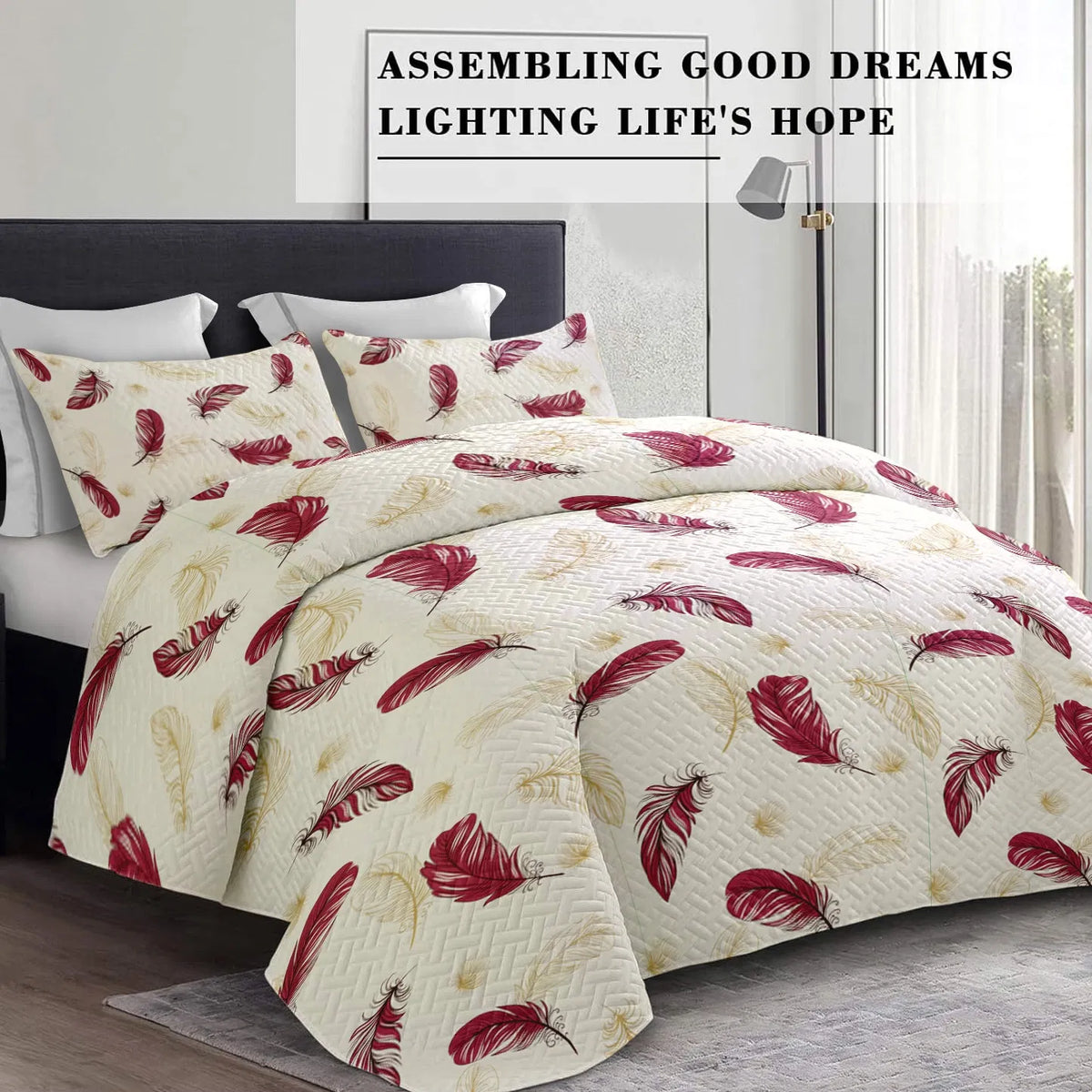 Quilted Bedspread & Curtain Set 9 Piece, Queen Size - Bedding Ensemble