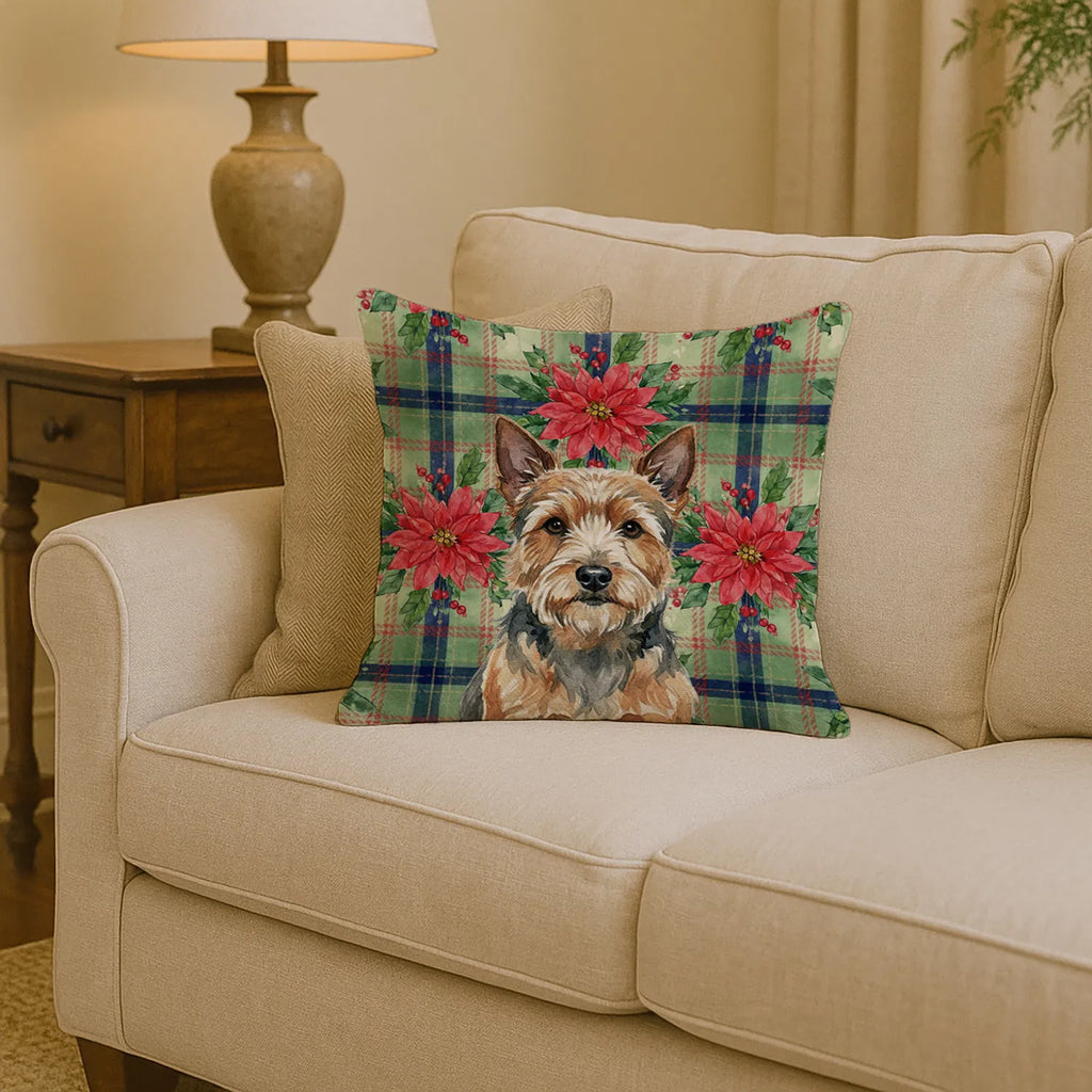Norwich Terrier Christmas Poinsettias Throw Pillow Decorative Indoor