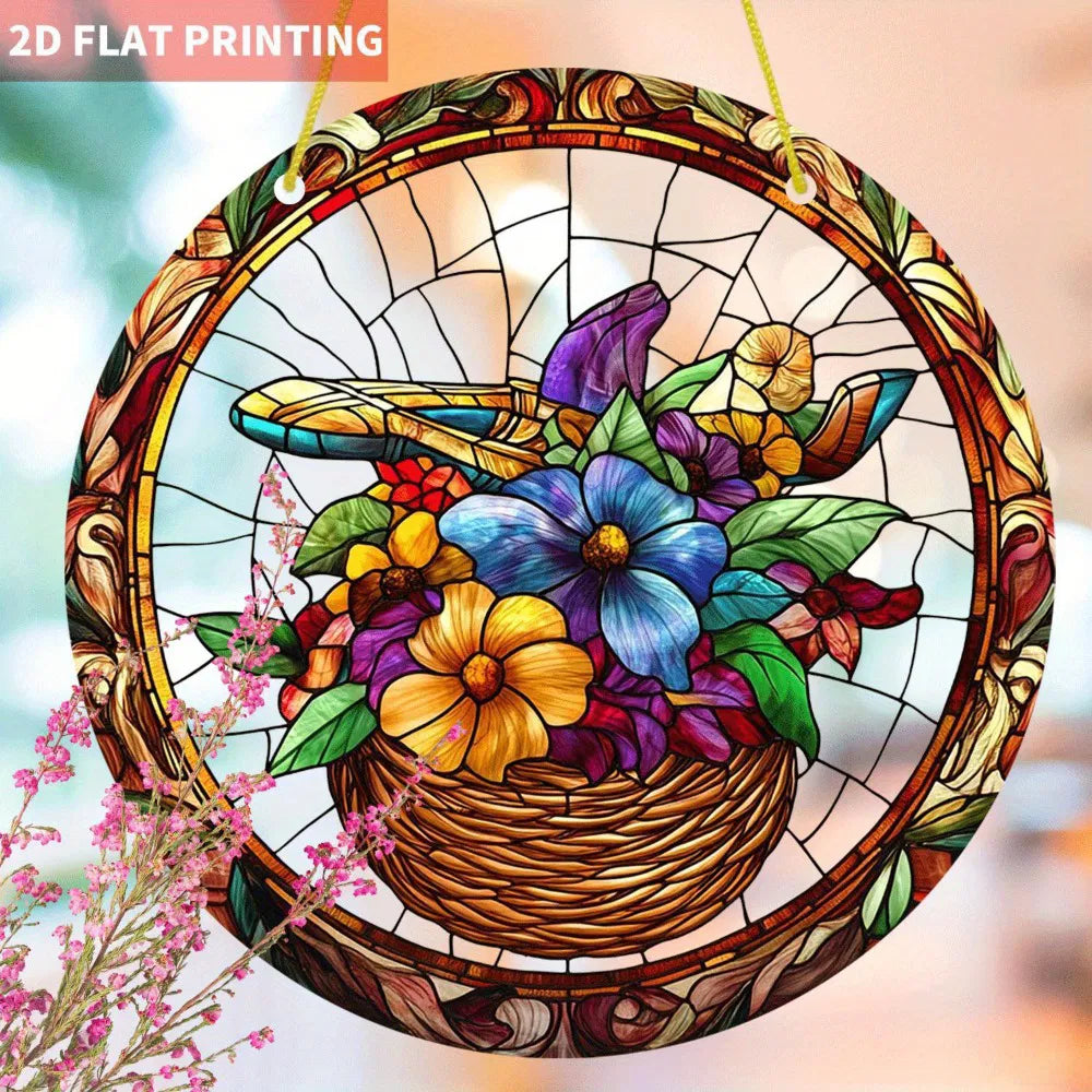 High Definition Printed Flower Basket Acrylic Hanging Ornament