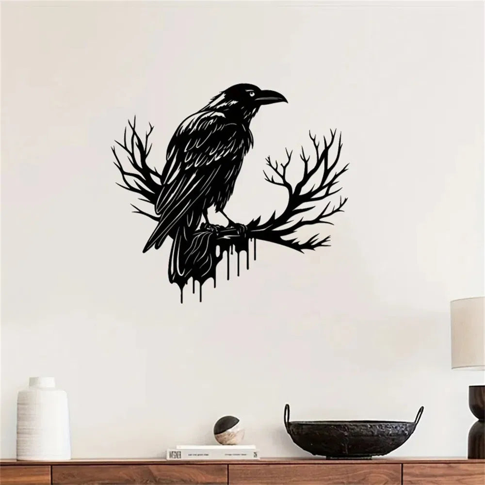 Gothic Black Metal Crow Wall Art Vintage Industrial Bird Silhouette