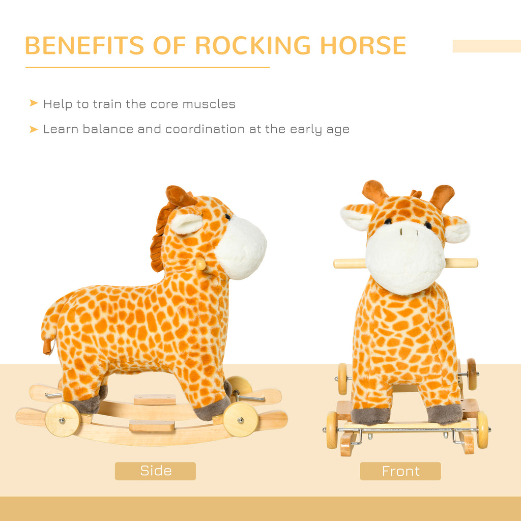 Rocking Horse, 2 In 1 Kids Ride On Horse, Rolling Giraffe Animal Rocker