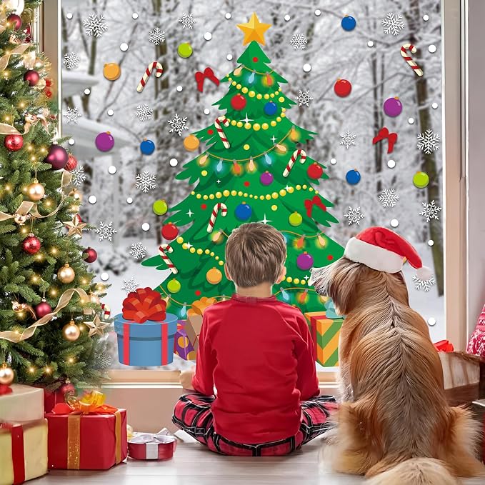 2-Sheet Extra-large Christmas Tree Window Clings, Double-sided
