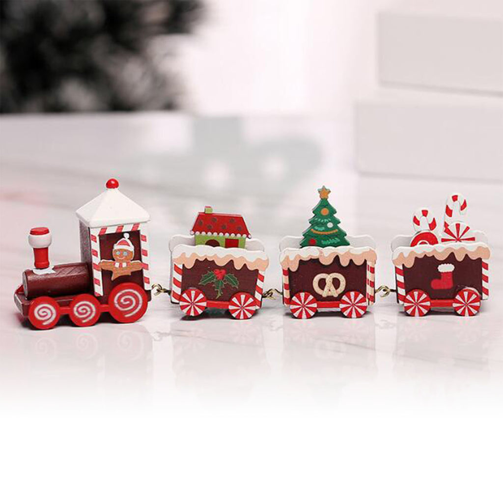 Xmas Train Ornament Cute Festive Wooden Train Window Desktop Decoration