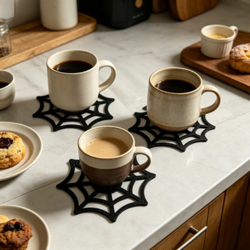Black Spider Web Cup Coasters, Halloween Gothic Drink Mat, 3D Printed
