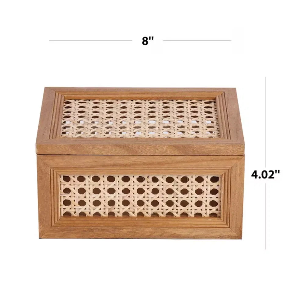 Oblong Rattan And Wood Decorative Tabletop Box