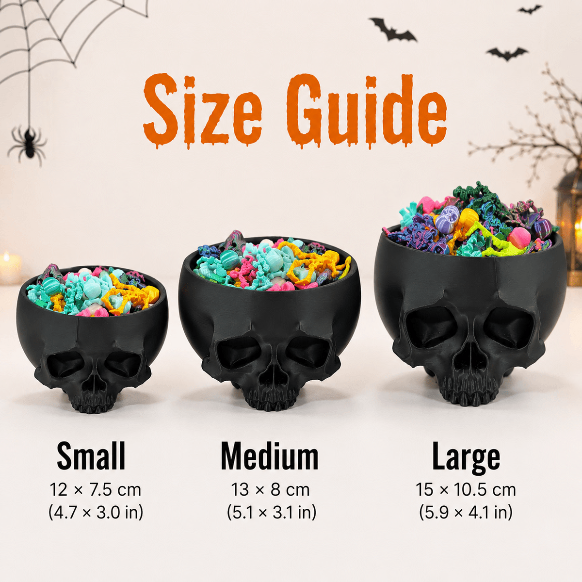 3D Printed Halloween Skull Storage Bowl, Black Gothic Desktop Organizer