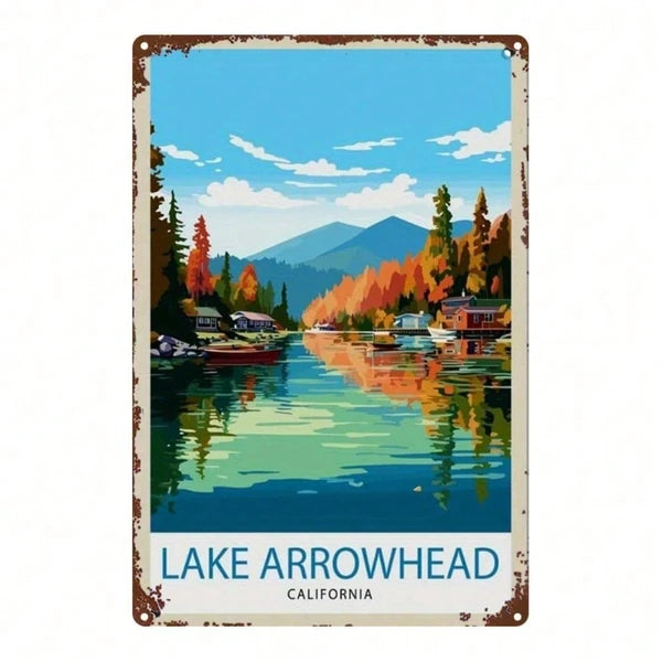 1pc Arrowhead Lake California Autumn Scenery Metal Sign, Retro