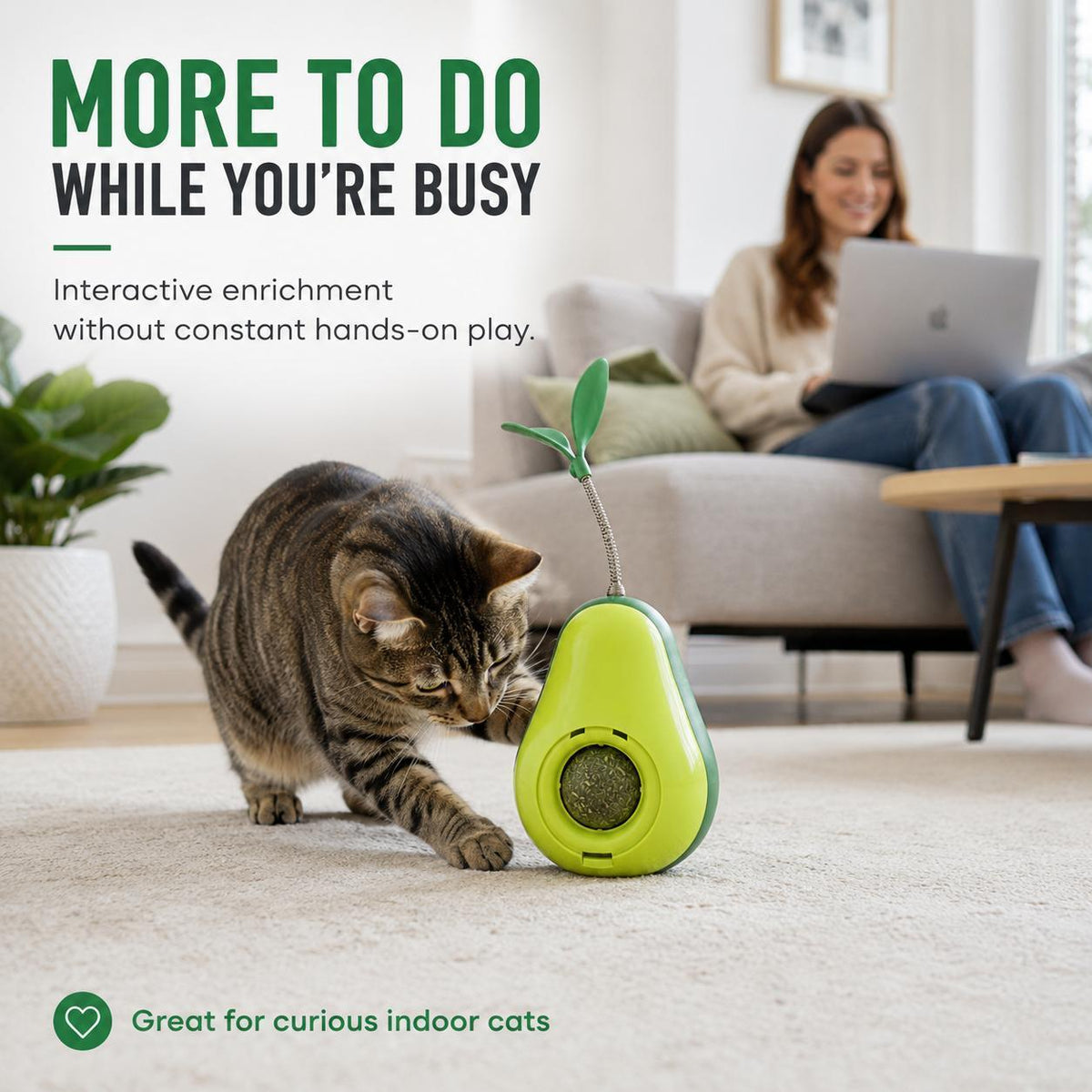 Avocado-shaped Cat Tumbler Toy Interactive Wobble Toy That Self-rights