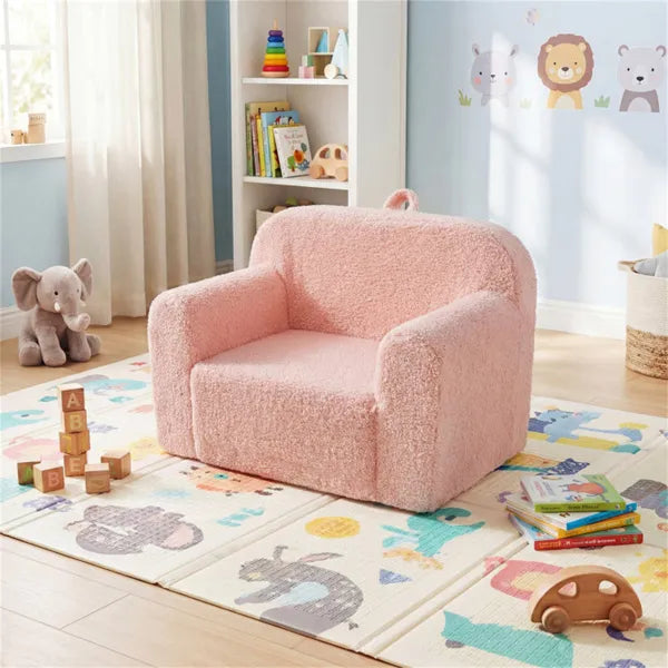 No-assembly Kids Sofa, Soft Teddy Fleece Foam Couch With Carry Handle