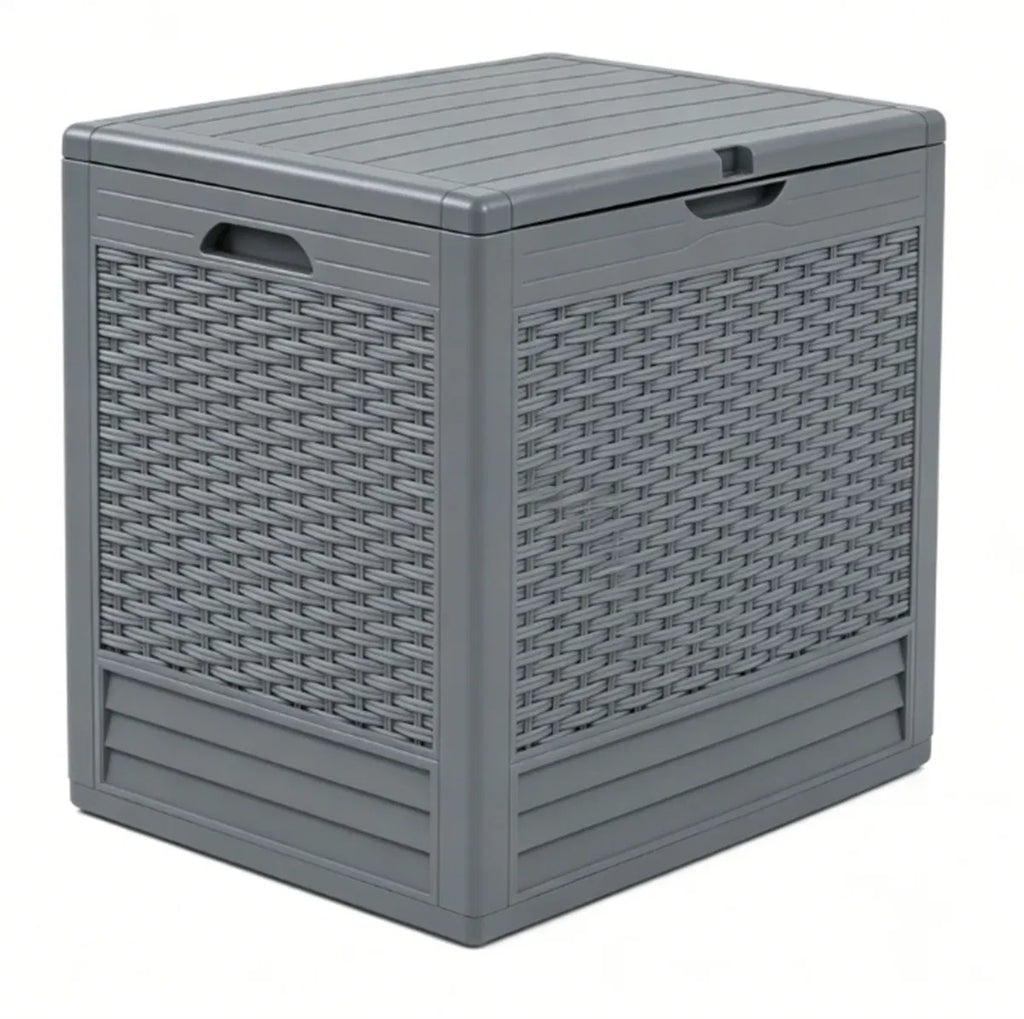 25 Gallon Outdoor Deck Box, Weatherproof PP Storage Chest With Rattan