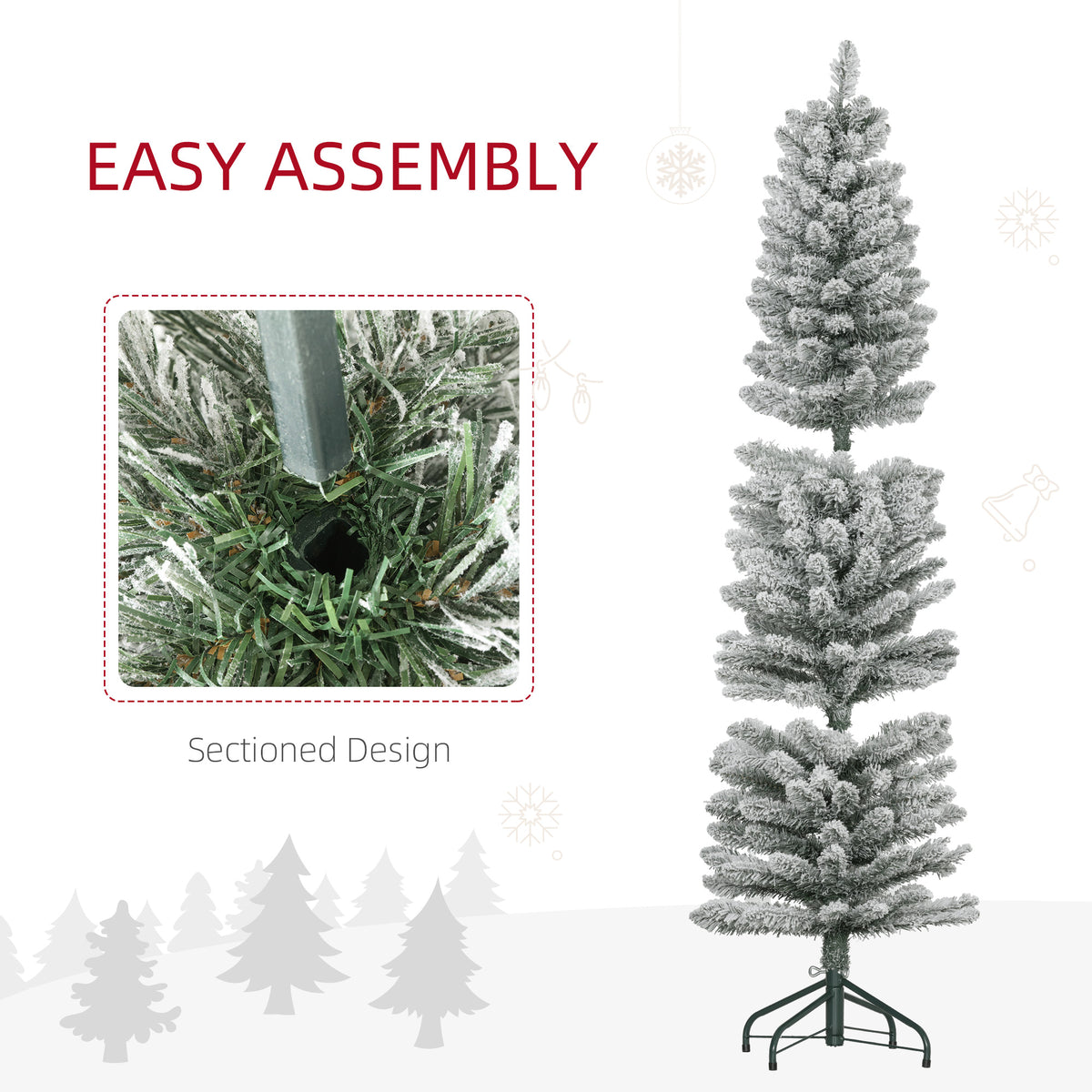 5ft Artificial Christmas Tree, Snow Flocked Branches, Metal Base