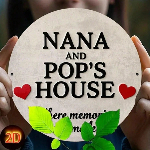 Grandma Nana & Grandpa Papus Vintage Circular Sign 7.8x7.8 Inch 2D Flat