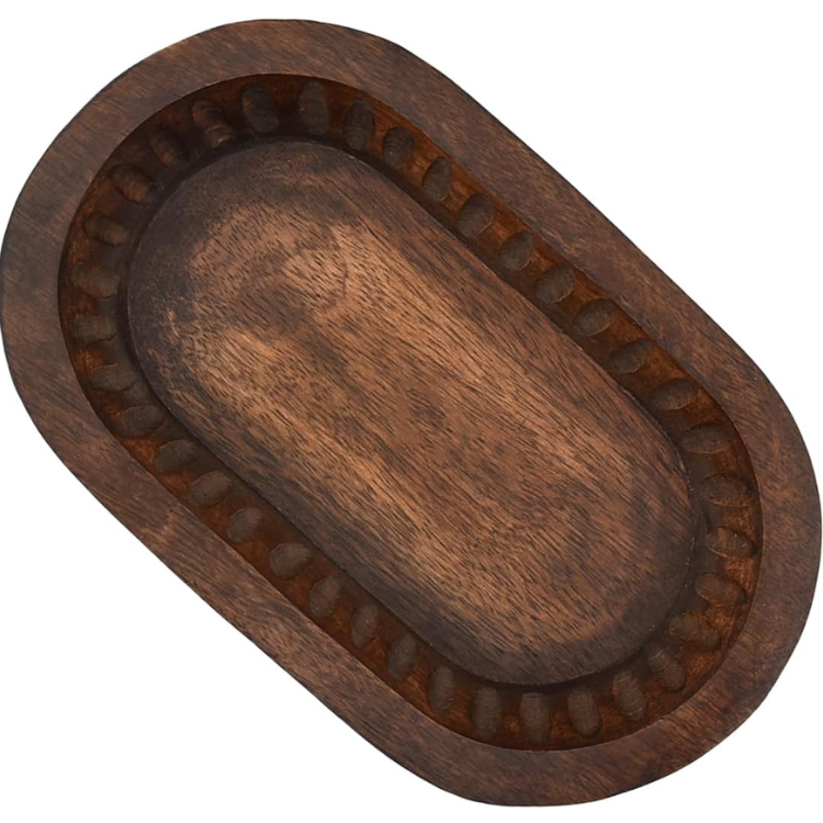 Mango Wood Decorative Bowl, Long Wooden Table Centerpiece Dish, Rustic